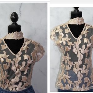 Estelle Gracer Tan Mesh Top (L)